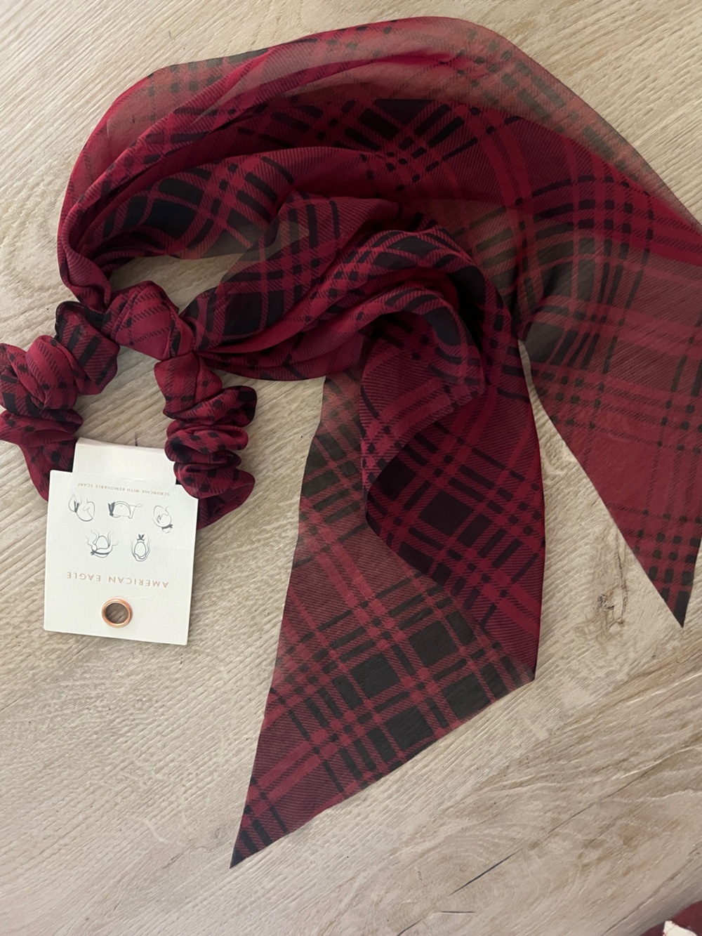 American Eagle Outfitters cranberry/wine and Black Plaid Hair Scrunchie